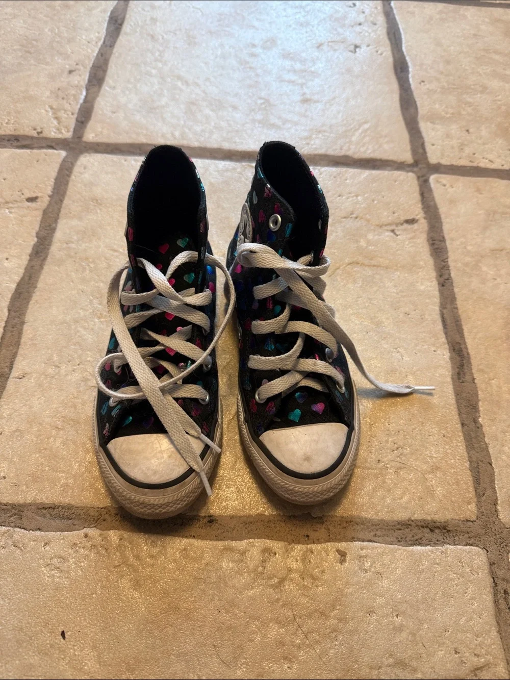 Converse Black High-Top Sneakers with Multicolor Heart Accents